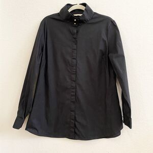 Soft Surroundings Black High Collar Tunic Button Up Blouse Top M‎ Cotton Blend